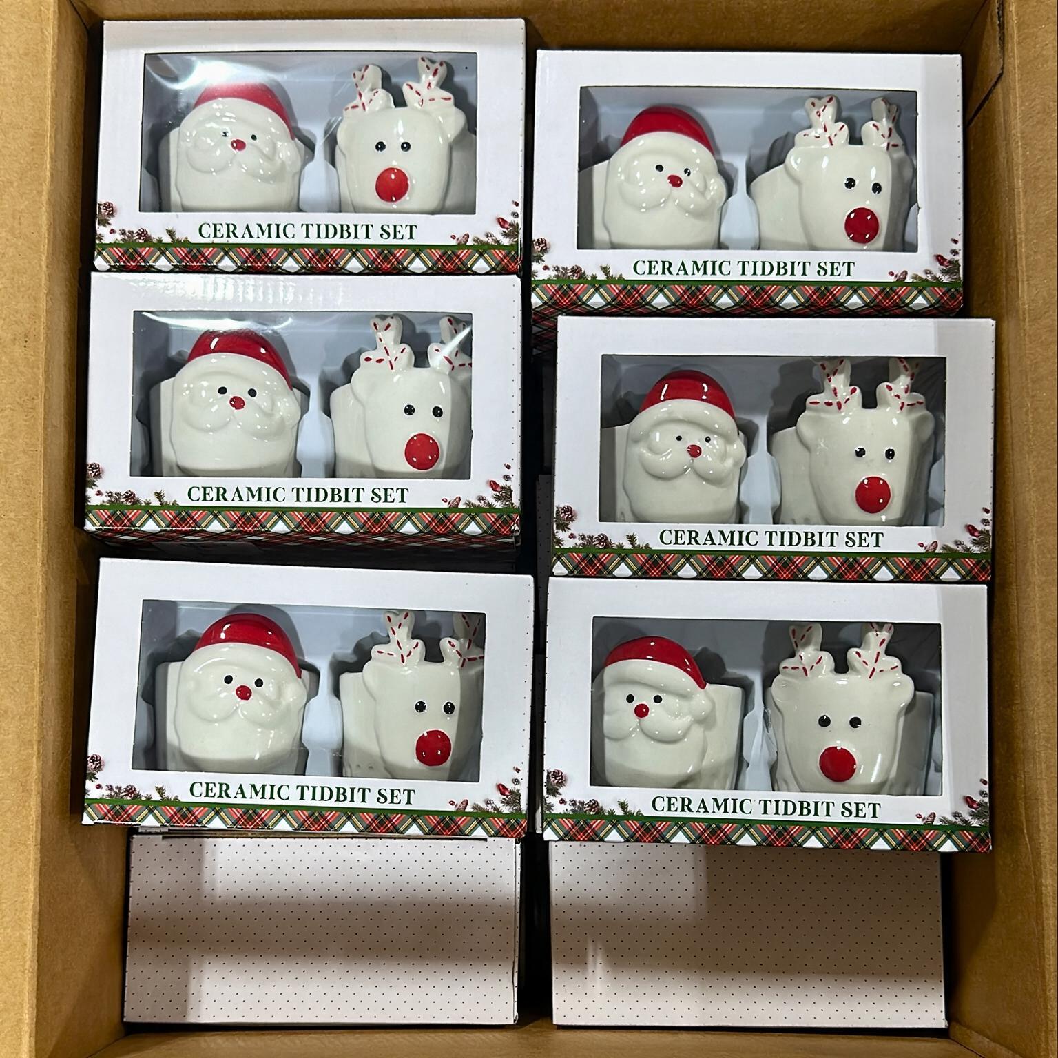 Santa & Rudolph Ceramic Tidbit Bowl Set Christmas Gift (160 Pcs Lot) - Image 3