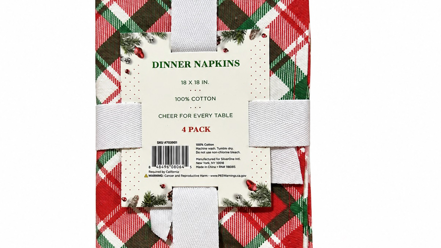 Christmas Plaid Cotton Dinner Napkins 18x18 in (50 Pcs Lot)