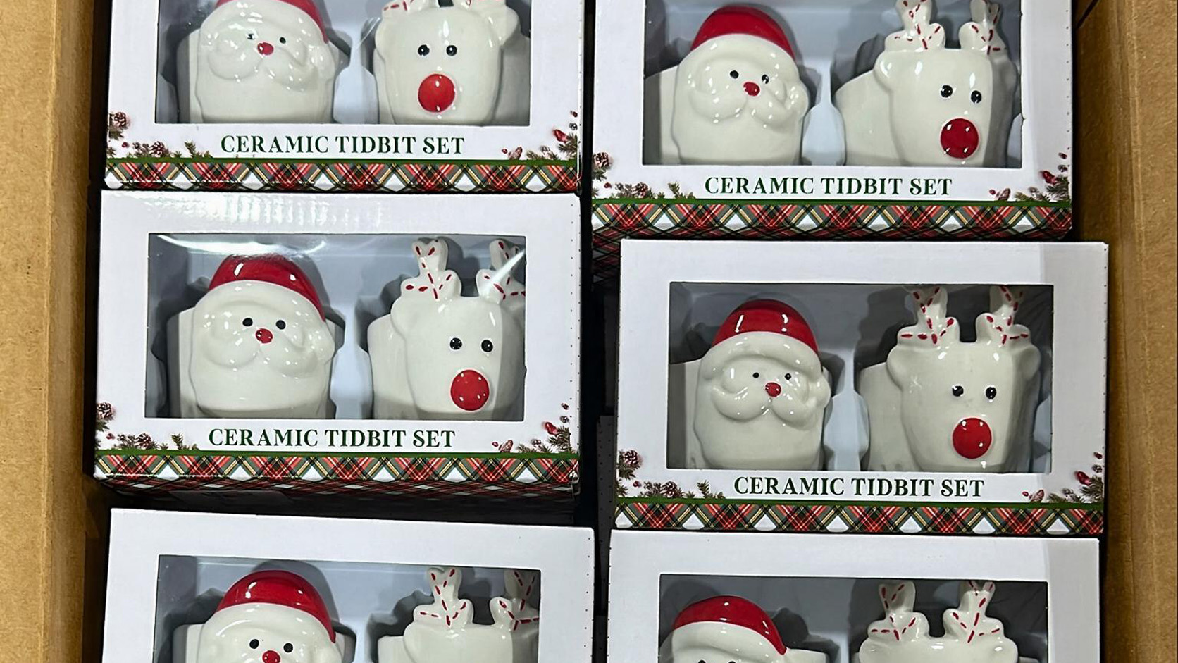 Santa & Rudolph Ceramic Tidbit Bowl Set Christmas Gift (160 Pcs Lot)